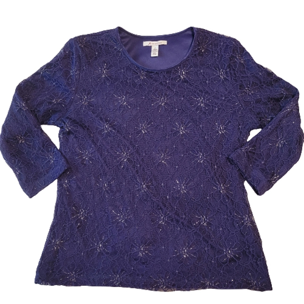 JM collection women's purple lace with lining 3/4 sleeve blouse size small